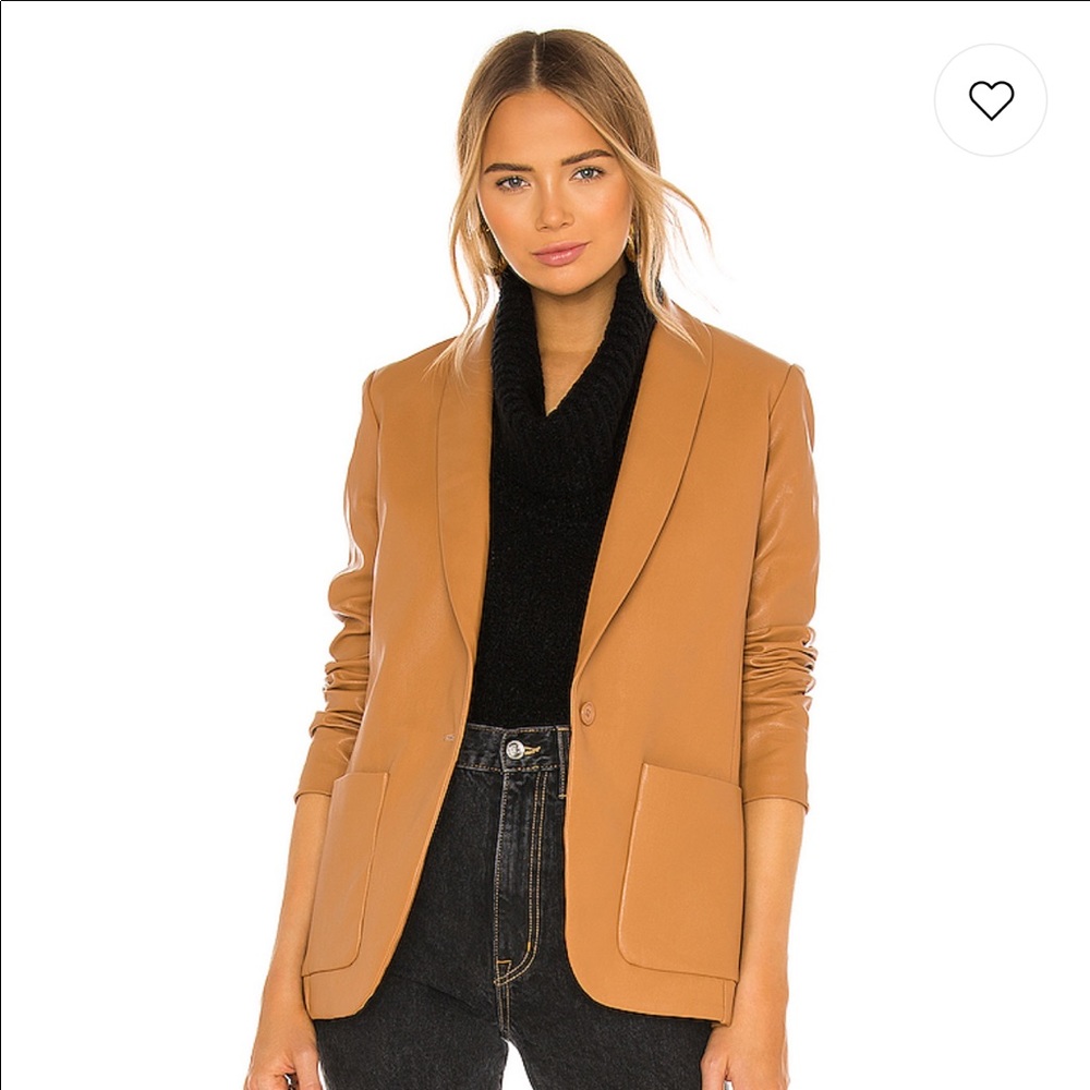 X REVOLVE Leather Shawl Blazer in Camel